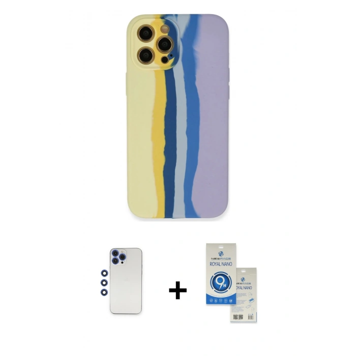 MARSİLYAN™- iPhone 12 Pro Max Kılıf Yadigar Çizgi - Şeffaf Royal Nano Ekran Koruyucu + Shine Kamera Lens - LT