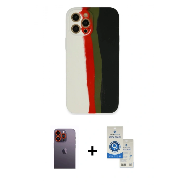 MARSİLYAN™- iPhone 12 Pro Max Kılıf Yadigar Çizgi - Şeffaf Royal Nano Ekran Koruyucu + Neon Fosforlu Kamera Lens - TU