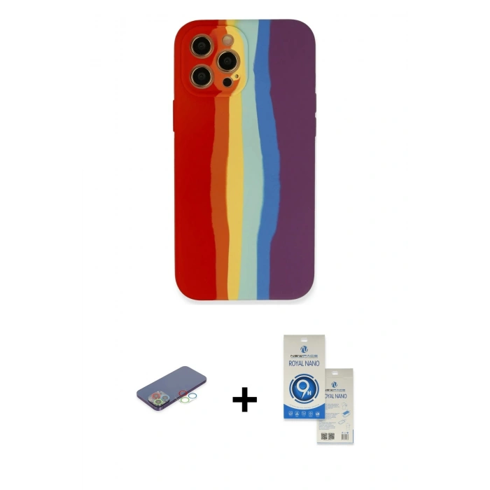 MARSİLYAN™- iPhone 12 Pro Max Kılıf Yadigar Çizgi - Şeffaf Royal Nano Ekran Koruyucu + Renkli Kamera Lens Koruma Cam - MI