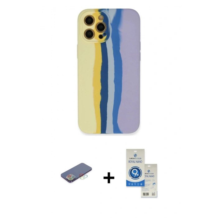 MARSİLYAN™- iPhone 12 Pro Max Kılıf Yadigar Çizgi - Şeffaf Royal Nano Ekran Koruyucu + Renkli Kamera Lens Koruma Cam - MI