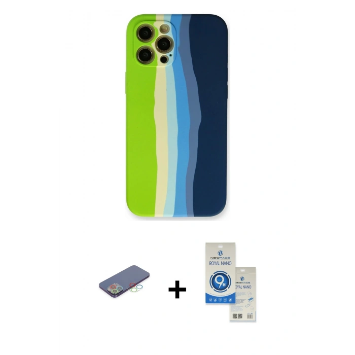 MARSİLYAN™- iPhone 12 Pro Max Kılıf Yadigar Çizgi - Şeffaf Royal Nano Ekran Koruyucu + Renkli Kamera Lens Koruma Cam - MI