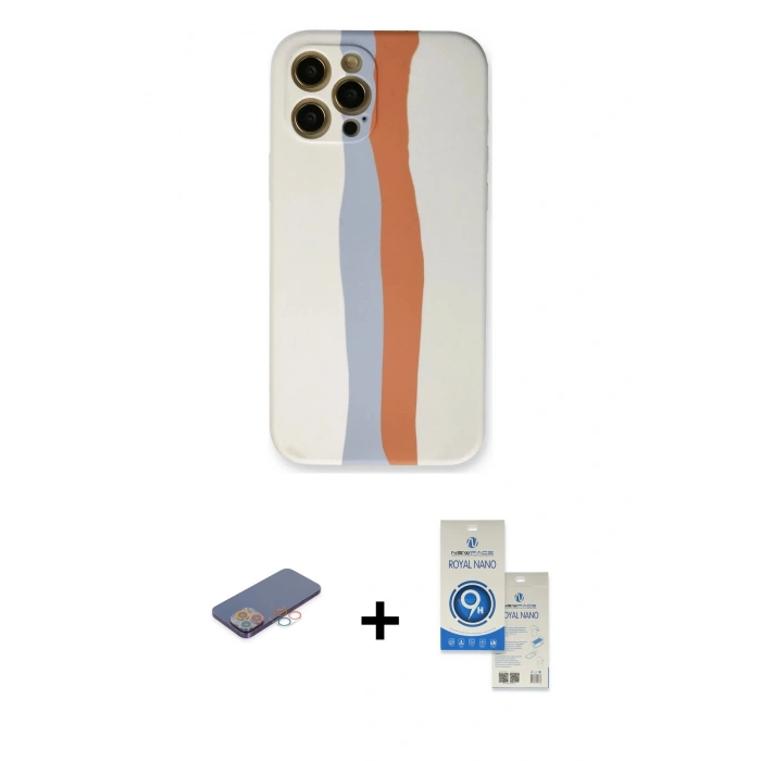 MARSİLYAN™- iPhone 12 Pro Max Kılıf Yadigar Çizgi - Şeffaf Royal Nano Ekran Koruyucu + Renkli Kamera Lens Koruma Cam - PE