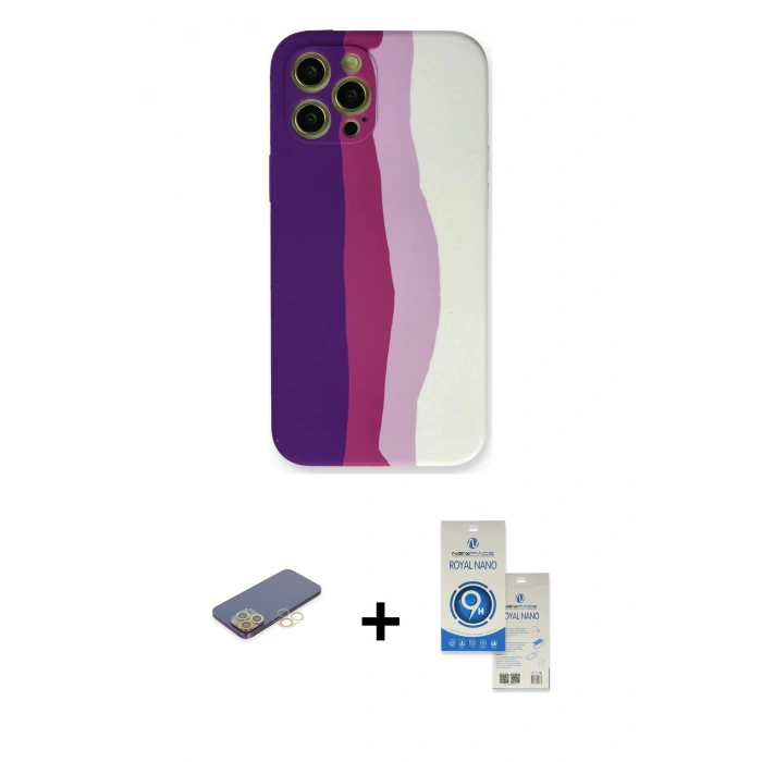 MARSİLYAN™- iPhone 12 Pro Max Kılıf Yadigar Çizgi - Şeffaf Royal Nano Ekran Koruyucu + Sarı Renkli Kamera Lens Koruma Cam