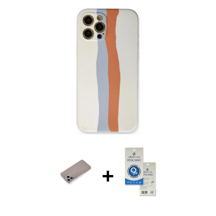 MARSİLYAN™- iPhone 12 Pro Max Kılıf Yadigar Çizgi - Şeffaf Royal Nano Ekran Koruyucu + Shine Kamera Lens Koruma Cam - SABE