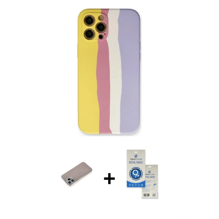 MARSİLYAN™- iPhone 12 Pro Max Kılıf Yadigar Çizgi - Şeffaf Royal Nano Ekran Koruyucu + Shine Kamera Lens Koruma Cam - SABE