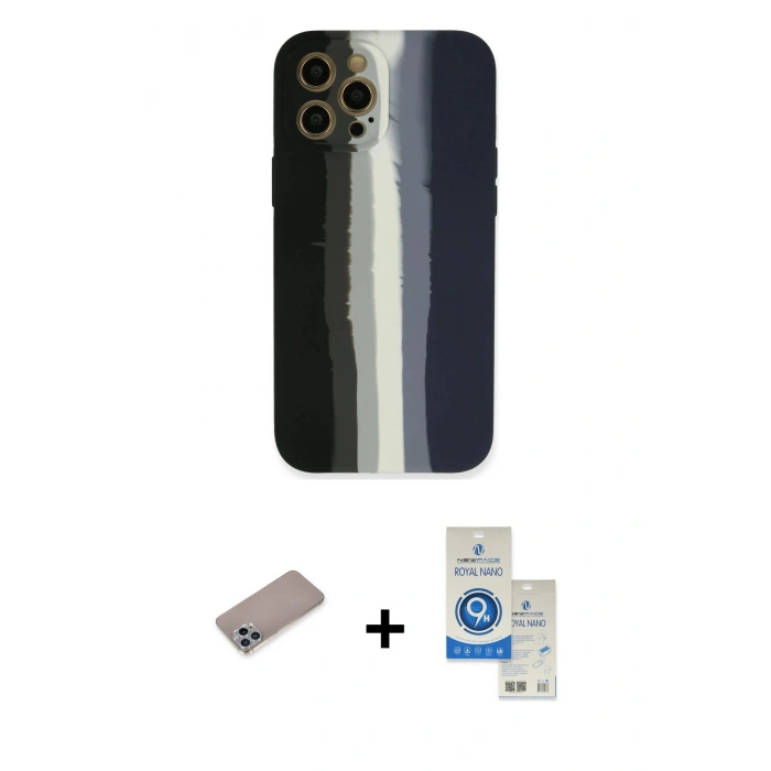 MARSİLYAN™- iPhone 12 Pro Max Kılıf Yadigar Çizgi - Şeffaf Royal Nano Ekran Koruyucu + Shine Kamera Lens Koruma Cam - SABE