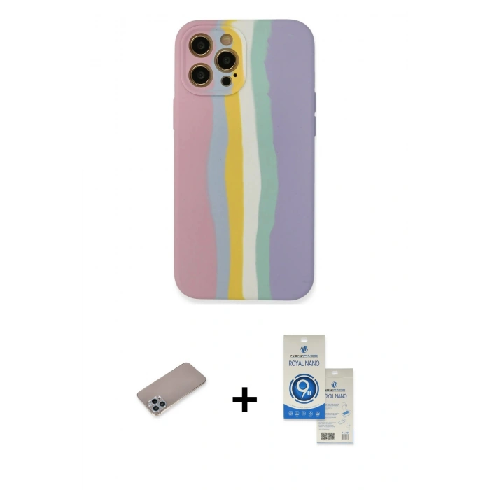 MARSİLYAN™- iPhone 12 Pro Max Kılıf Yadigar Çizgi - Şeffaf Royal Nano Ekran Koruyucu + Shine Kamera Lens Koruma Cam - SABE