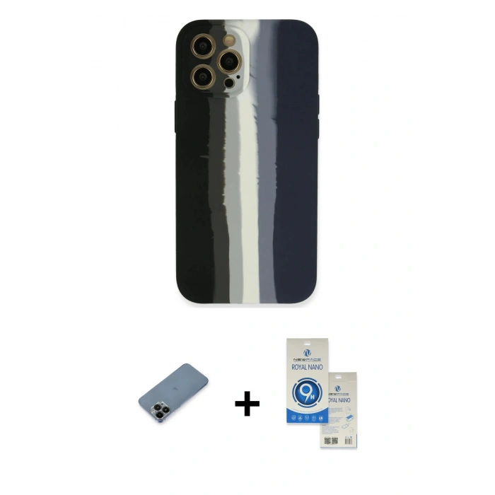 MARSİLYAN™- iPhone 12 Pro Max Kılıf Yadigar Çizgi - Şeffaf Royal Nano Ekran Koruyucu + Shine Kamera Lens Koruma Cam - SH