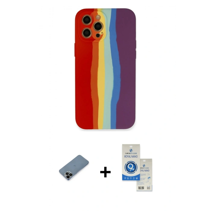 MARSİLYAN™- iPhone 12 Pro Max Kılıf Yadigar Çizgi - Şeffaf Royal Nano Ekran Koruyucu + Shine Kamera Lens Koruma Cam - SH