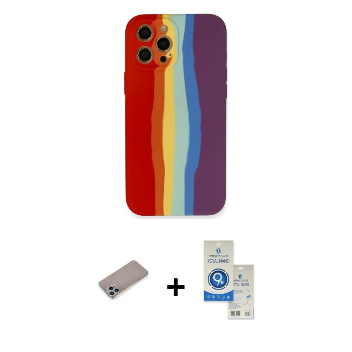 MARSİLYAN™- iPhone 12 Pro Max Kılıf Yadigar Çizgi - Şeffaf Royal Nano Ekran Koruyucu + Shine Kamera Lens Koruma Cam - SABE
