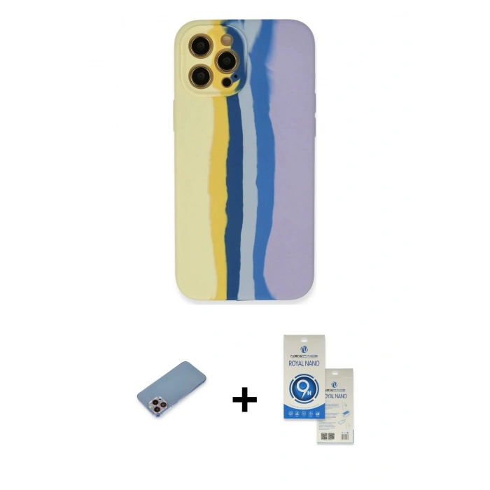 MARSİLYAN™- iPhone 12 Pro Max Kılıf Yadigar Çizgi - Şeffaf Royal Nano Ekran Koruyucu + Shine Kamera Lens Koruma Cam - PE