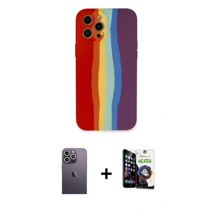 MARSİLYAN™- iPhone 12 Pro Max Kılıf Yadigar Çizgi - Şeffaf Temperli Cam Ekran Koruyucu + Neon Fosforlu Kamera Lens - BZ