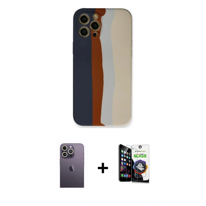 MARSİLYAN™- iPhone 12 Pro Max Kılıf Yadigar Çizgi - Şeffaf Temperli Cam Ekran Koruyucu + Neon Fosforlu Kamera Lens - BZ