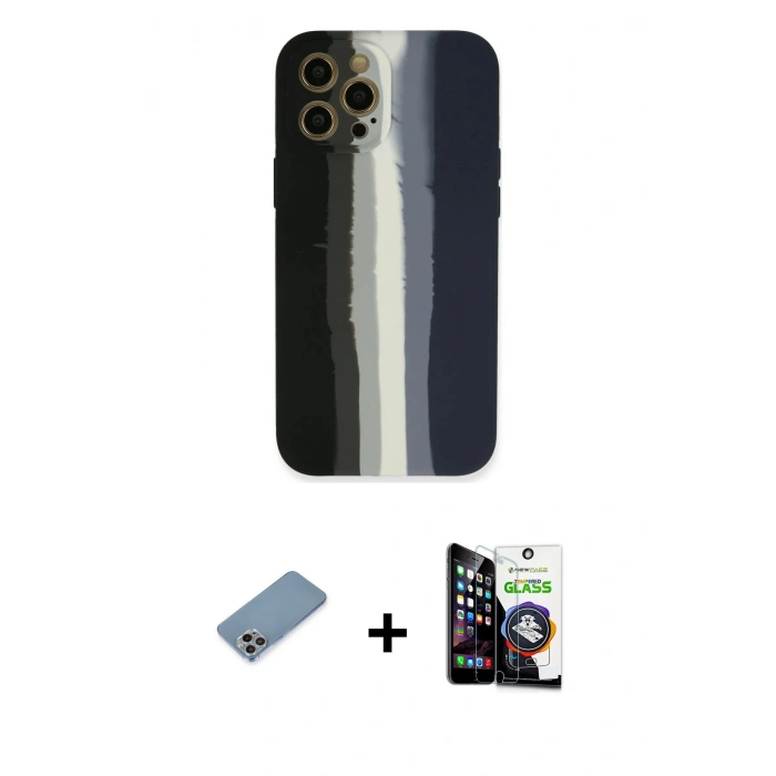 MARSİLYAN™- iPhone 12 Pro Max Kılıf Yadigar Çizgi - Şeffaf Temperli Cam Ekran Koruyucu + Shine Kamera Lens Koruma Cam - GI