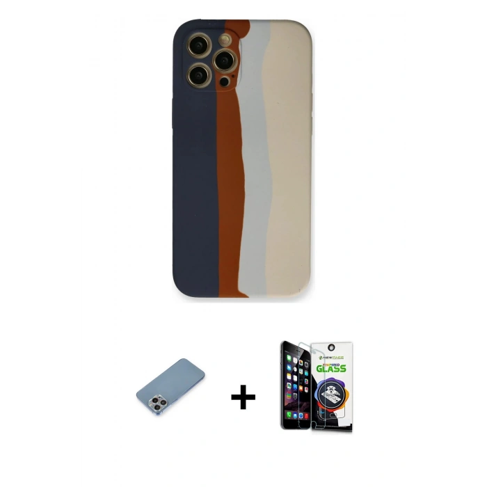 MARSİLYAN™- iPhone 12 Pro Max Kılıf Yadigar Çizgi - Şeffaf Temperli Cam Ekran Koruyucu + Shine Kamera Lens Koruma Cam - GI