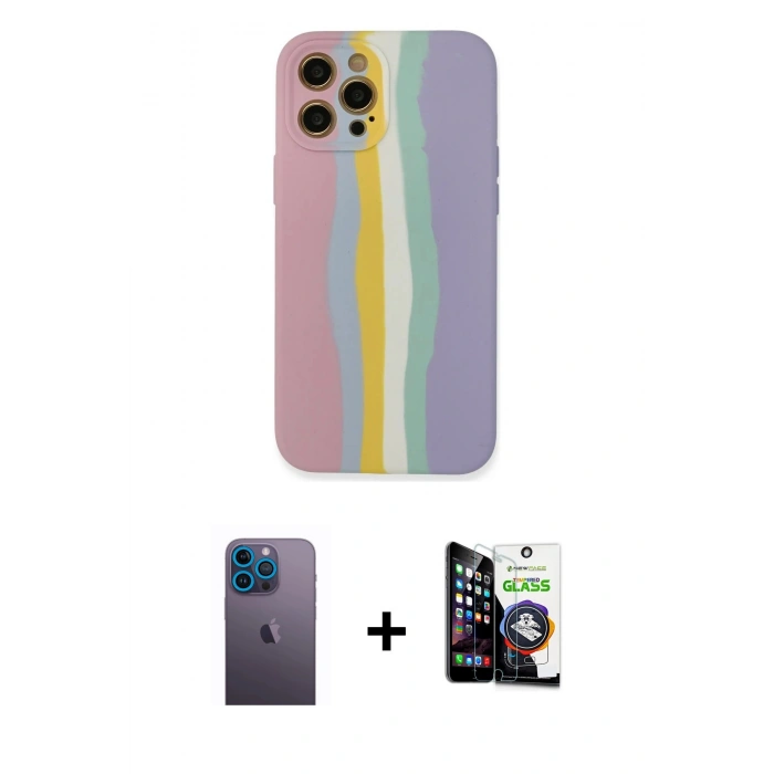 MARSİLYAN™- iPhone 12 Pro Max Kılıf Yadigar Çizgi - Şeffaf Temperli Cam Ekran Koruyucu + Neon Fosforlu Kamera Lens - MI