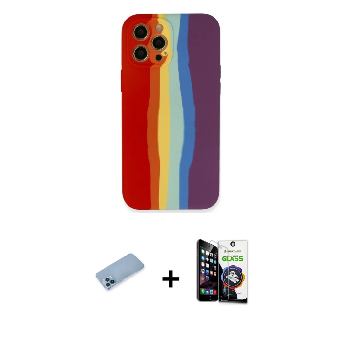 MARSİLYAN™- iPhone 12 Pro Max Kılıf Yadigar Çizgi - Şeffaf Temperli Cam Ekran Koruyucu + Shine Kamera Lens Koruma Cam - MI
