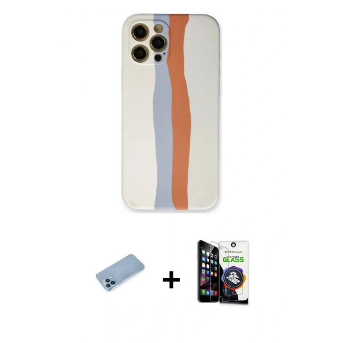 MARSİLYAN™- iPhone 12 Pro Max Kılıf Yadigar Çizgi - Şeffaf Temperli Cam Ekran Koruyucu + Shine Kamera Lens Koruma Cam - MI
