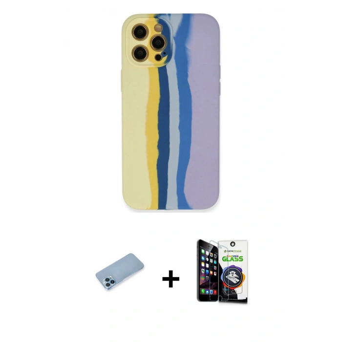 MARSİLYAN™- iPhone 12 Pro Max Kılıf Yadigar Çizgi - Şeffaf Temperli Cam Ekran Koruyucu + Shine Kamera Lens Koruma Cam - MI