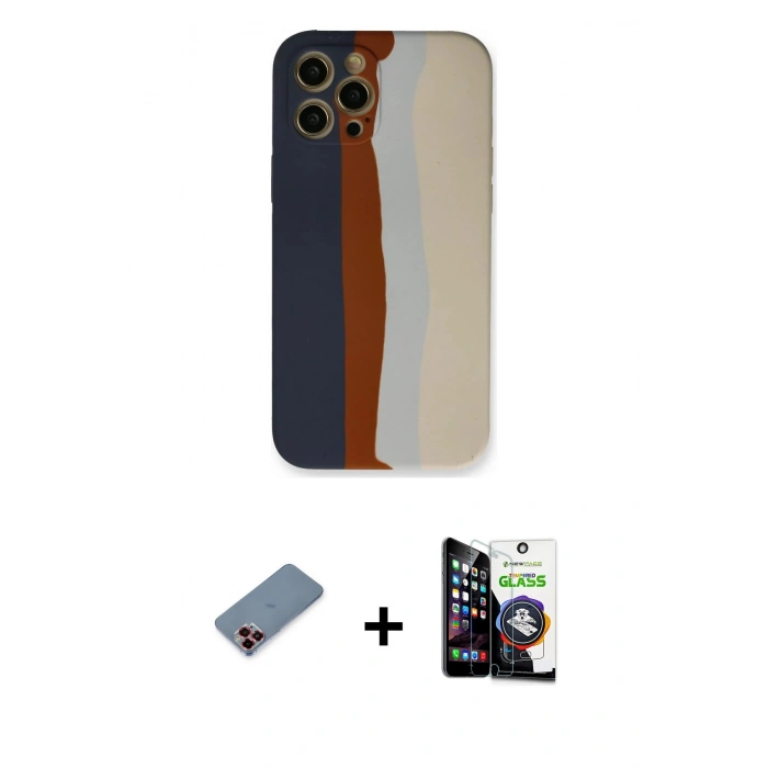 MARSİLYAN™- iPhone 12 Pro Max Kılıf Yadigar Çizgi - Şeffaf Temperli Cam Ekran Koruyucu + Metal Kamera Lens Koruma Cam - KI
