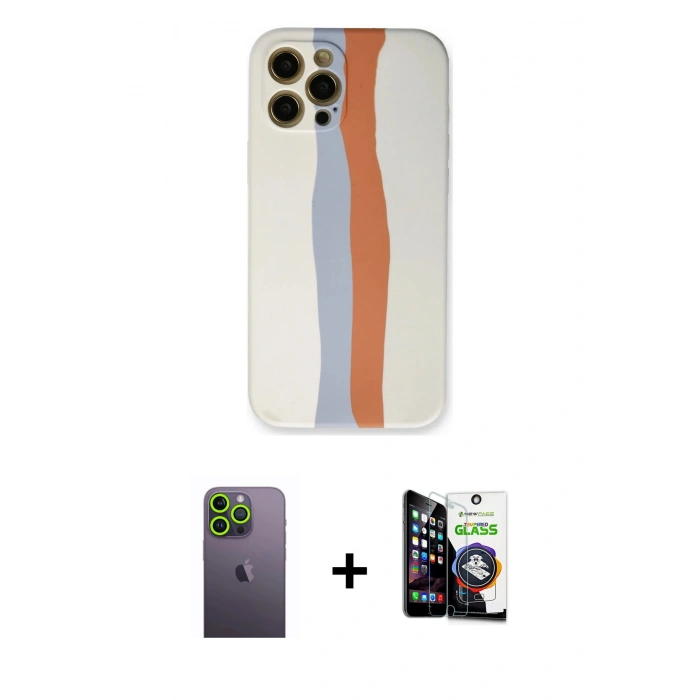 MARSİLYAN™- iPhone 12 Pro Max Kılıf Yadigar Çizgi - Şeffaf Temperli Cam Ekran Koruyucu + Neon Fosforlu Kamera Lens - YL