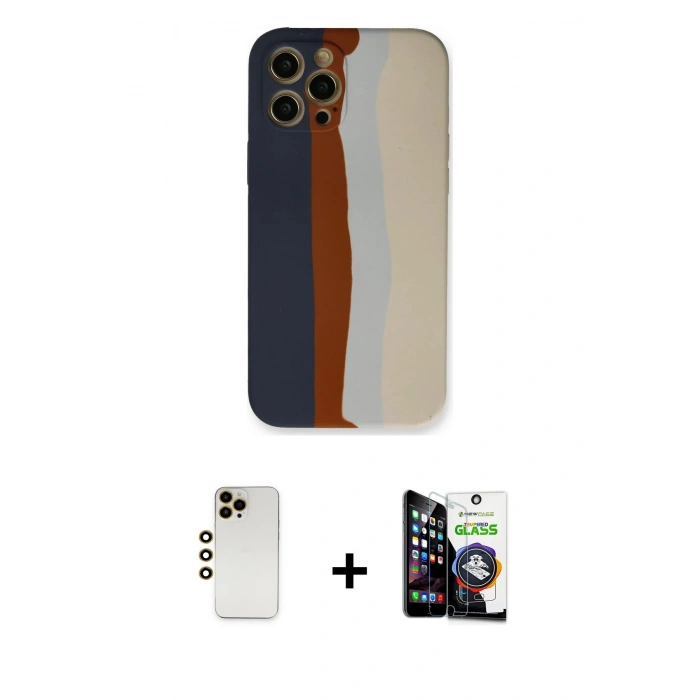 MARSİLYAN™- iPhone 12 Pro Max Kılıf Yadigar Çizgi - Şeffaf Temperli Cam Ekran Koruyucu + Shine Kamera Lens - GD