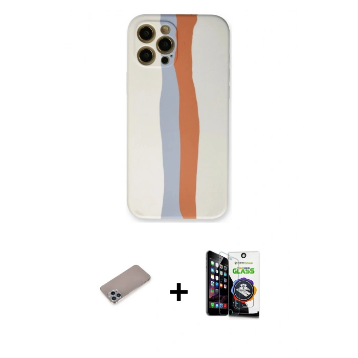 MARSİLYAN™- iPhone 12 Pro Max Kılıf Yadigar Çizgi - Şeffaf Temperli Cam Ekran Koruyucu + Sierra Blue Shine Kamera Lens Koruma Cam