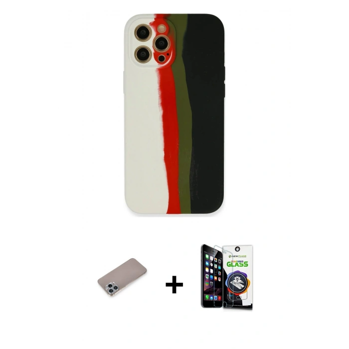MARSİLYAN™- iPhone 12 Pro Max Kılıf Yadigar Çizgi - Şeffaf Temperli Cam Ekran Koruyucu + Sierra Blue Shine Kamera Lens Koruma Cam