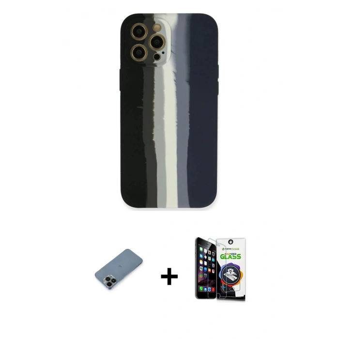 MARSİLYAN™- iPhone 12 Pro Max Kılıf Yadigar Çizgi - Şeffaf Temperli Cam Ekran Koruyucu + Shine Kamera Lens Koruma Cam - SH