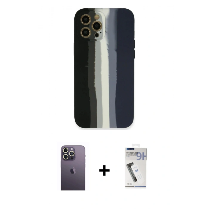 MARSİLYAN™- iPhone 12 Pro Max Kılıf Yadigar Çizgi - Şeffaf Uv Polymer Nano Ekran Koruyucu + Neon Fosforlu Kamera Lens - BZ