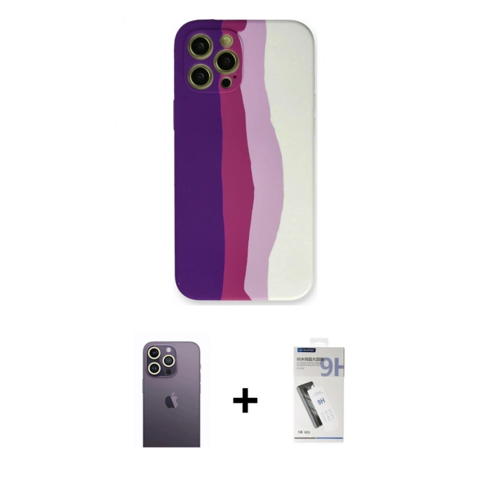 MARSİLYAN™- iPhone 12 Pro Max Kılıf Yadigar Çizgi - Şeffaf Uv Polymer Nano Ekran Koruyucu + Neon Fosforlu Kamera Lens - BZ