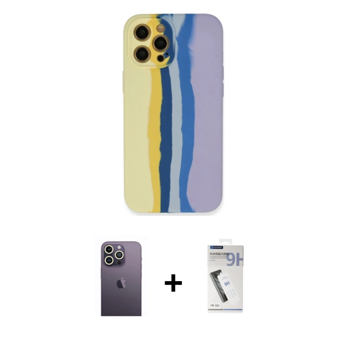 MARSİLYAN™- iPhone 12 Pro Max Kılıf Yadigar Çizgi - Şeffaf Uv Polymer Nano Ekran Koruyucu + Neon Fosforlu Kamera Lens - BZ