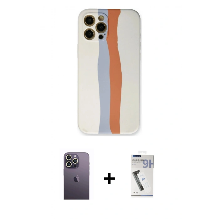 MARSİLYAN™- iPhone 12 Pro Max Kılıf Yadigar Çizgi - Şeffaf Uv Polymer Nano Ekran Koruyucu + Neon Fosforlu Kamera Lens - BZ