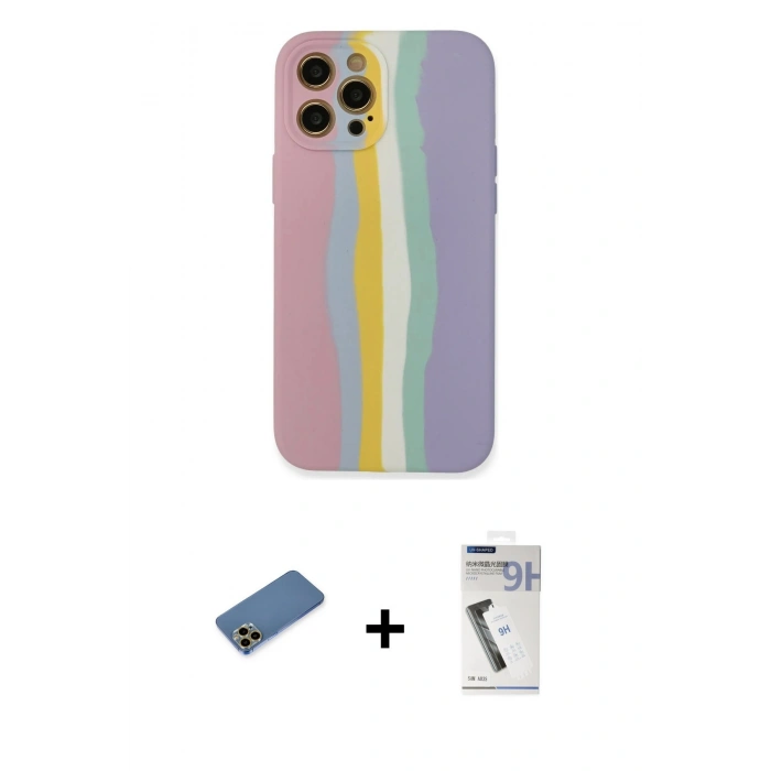 MARSİLYAN™- iPhone 12 Pro Max Kılıf Yadigar Çizgi - Şeffaf Uv Polymer Nano Ekran Koruyucu + Shine Kamera Lens Koruma Cam - GD