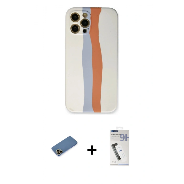 MARSİLYAN™- iPhone 12 Pro Max Kılıf Yadigar Çizgi - Şeffaf Uv Polymer Nano Ekran Koruyucu + Shine Kamera Lens Koruma Cam - GD