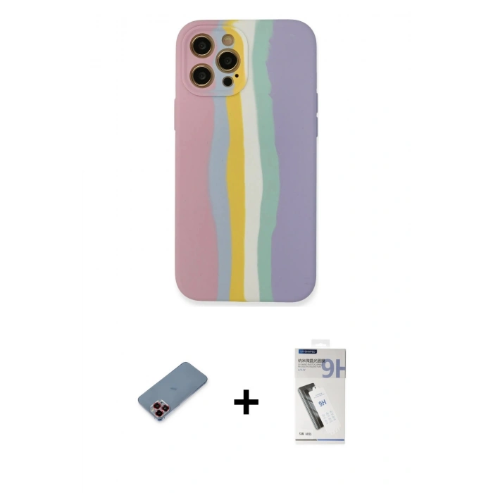MARSİLYAN™- iPhone 12 Pro Max Kılıf Yadigar Çizgi - Şeffaf Uv Polymer Nano Ekran Koruyucu + Kırmızı Metal Kamera Lens Koruma Cam