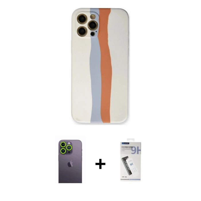 MARSİLYAN™- iPhone 12 Pro Max Kılıf Yadigar Çizgi - Şeffaf Uv Polymer Nano Ekran Koruyucu + Neon Fosforlu Kamera Lens - YL
