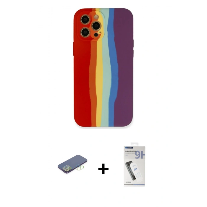 MARSİLYAN™- iPhone 12 Pro Max Kılıf Yadigar Çizgi - Şeffaf Uv Polymer Nano Ekran Koruyucu + Renkli Kamera Lens Koruma Cam - YL