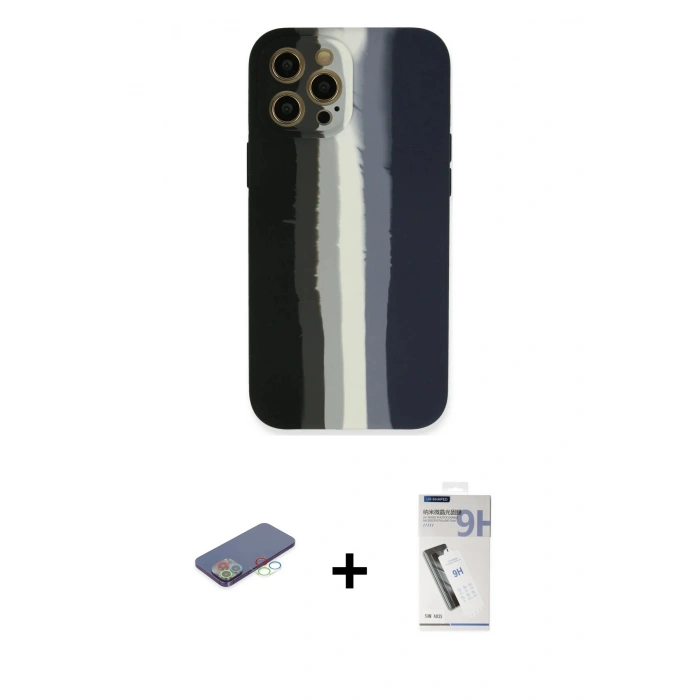 MARSİLYAN™- iPhone 12 Pro Max Kılıf Yadigar Çizgi - Şeffaf Uv Polymer Nano Ekran Koruyucu + Renkli Kamera Lens Koruma Cam - MI