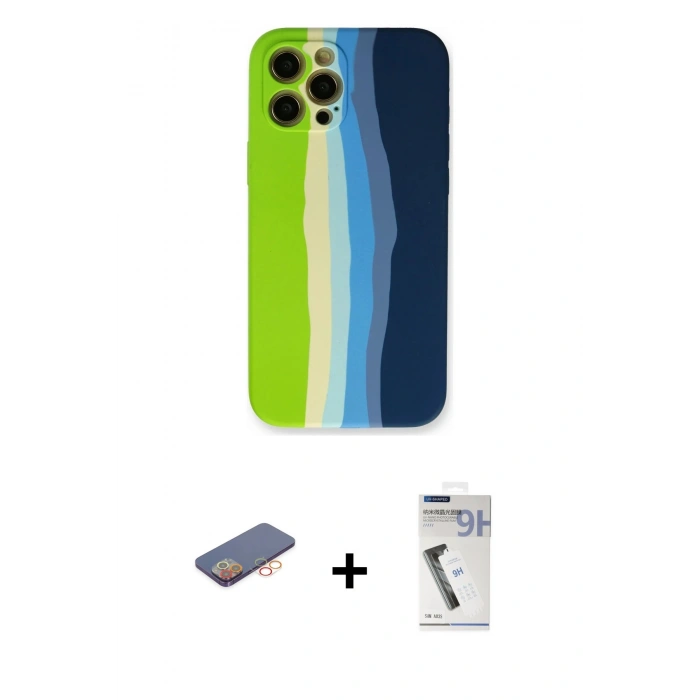 MARSİLYAN™- iPhone 12 Pro Max Kılıf Yadigar Çizgi - Şeffaf Uv Polymer Nano Ekran Koruyucu + Renkli Kamera Lens Koruma Cam - TU