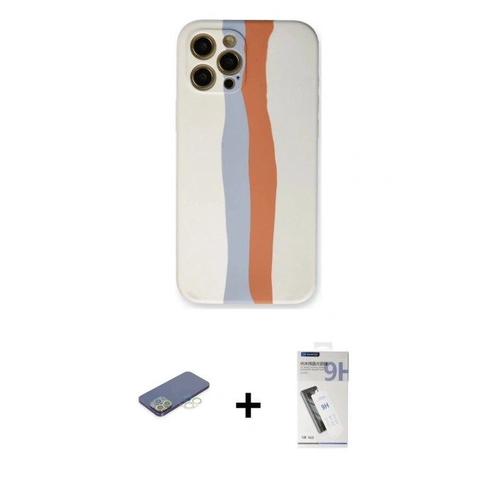 MARSİLYAN™- iPhone 12 Pro Max Kılıf Yadigar Çizgi - Şeffaf Uv Polymer Nano Ekran Koruyucu + Renkli Kamera Lens Koruma Cam - YL
