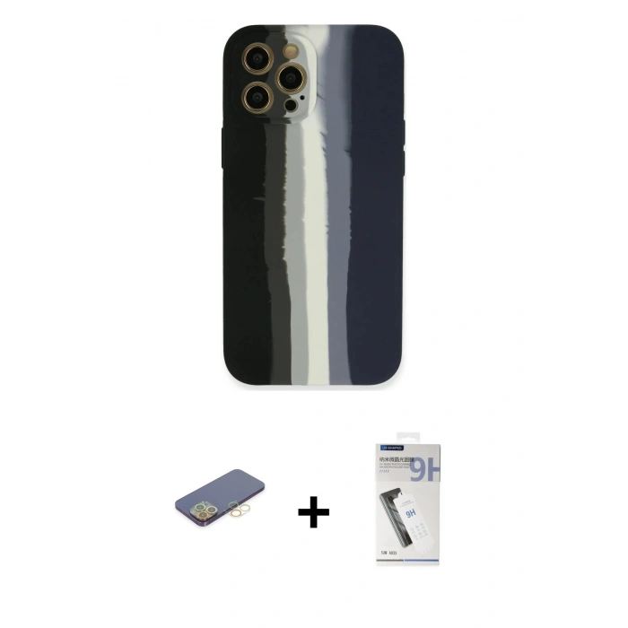 MARSİLYAN™- iPhone 12 Pro Max Kılıf Yadigar Çizgi - Şeffaf Uv Polymer Nano Ekran Koruyucu + Sarı Renkli Kamera Lens Koruma Cam