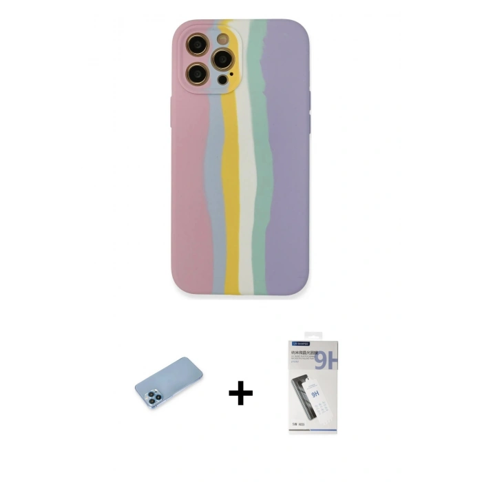 MARSİLYAN™- iPhone 12 Pro Max Kılıf Yadigar Çizgi - Şeffaf Uv Polymer Nano Ekran Koruyucu + Shine Kamera Lens Koruma Cam - MI