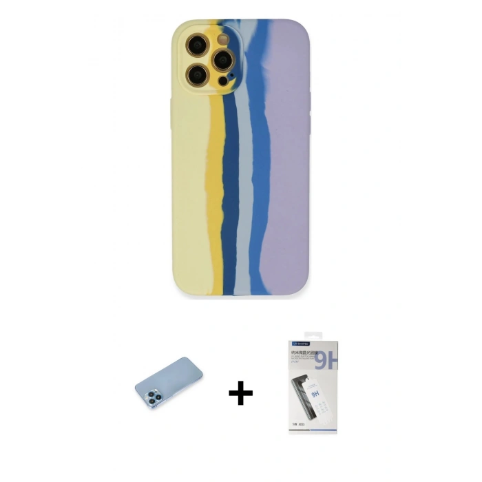 MARSİLYAN™- iPhone 12 Pro Max Kılıf Yadigar Çizgi - Şeffaf Uv Polymer Nano Ekran Koruyucu + Shine Kamera Lens Koruma Cam - MI