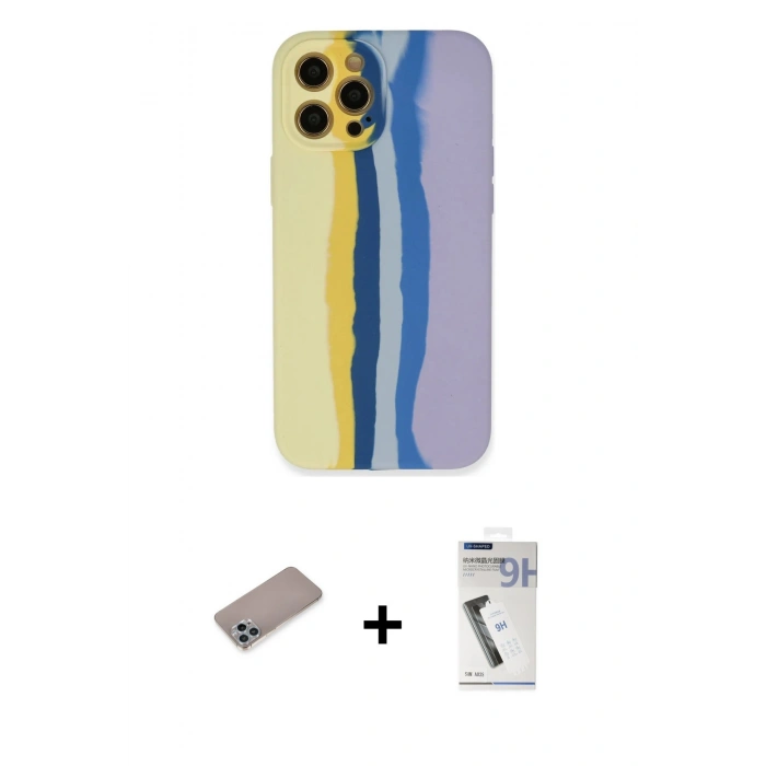 MARSİLYAN™- iPhone 12 Pro Max Kılıf Yadigar Çizgi - Şeffaf Uv Polymer Nano Ekran Koruyucu + Sierra Blue Shine Kamera Lens Koruma Cam