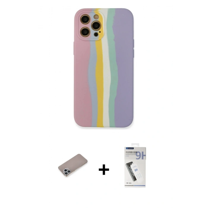 MARSİLYAN™- iPhone 12 Pro Max Kılıf Yadigar Çizgi - Şeffaf Uv Polymer Nano Ekran Koruyucu + Sierra Blue Shine Kamera Lens Koruma Cam