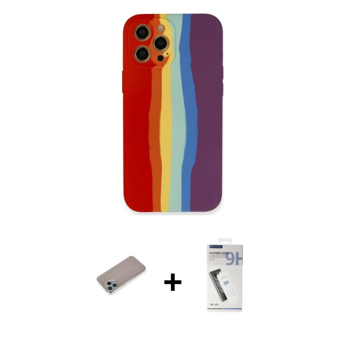 MARSİLYAN™- iPhone 12 Pro Max Kılıf Yadigar Çizgi - Şeffaf Uv Polymer Nano Ekran Koruyucu + Sierra Blue Shine Kamera Lens Koruma Cam