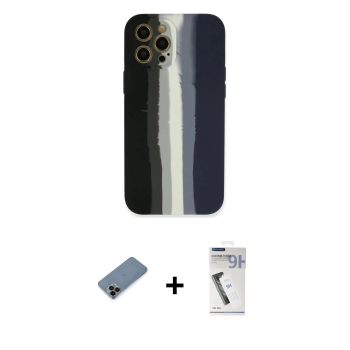 MARSİLYAN™- iPhone 12 Pro Max Kılıf Yadigar Çizgi - Şeffaf Uv Polymer Nano Ekran Koruyucu + Shine Kamera Lens Koruma Cam - SH