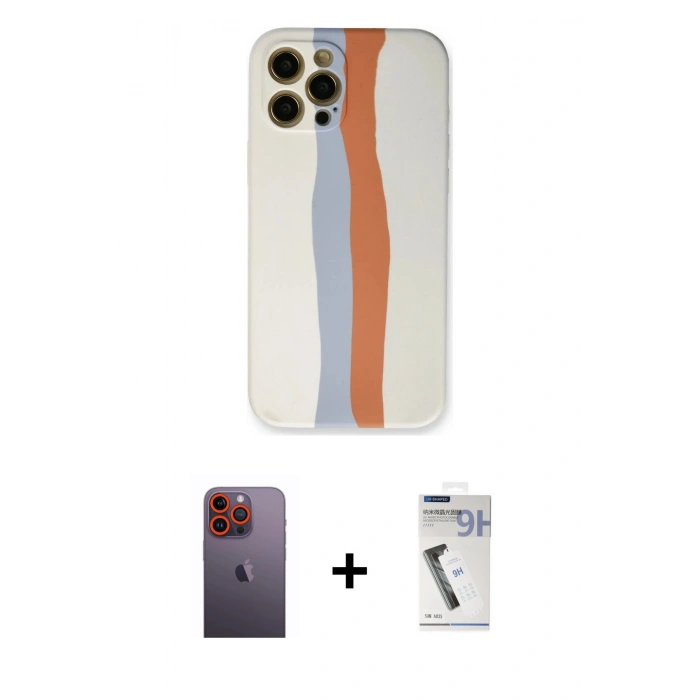 MARSİLYAN™- iPhone 12 Pro Max Kılıf Yadigar Çizgi - Şeffaf Uv Polymer Nano Ekran Koruyucu + Neon Fosforlu Kamera Lens - TU