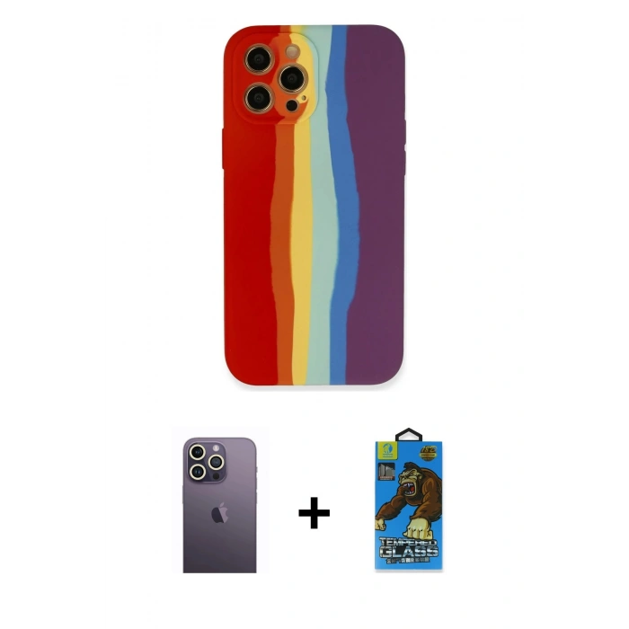 MARSİLYAN™- iPhone 12 Pro Max Kılıf Yadigar Çizgi - Siyah 18D Cam Ekran Koruyucu + Neon Fosforlu Kamera Lens - BZ